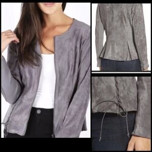 Kut from the Kloth Alejandra Lace Up Gray Faux Suede Peplum Old Money Jacket S
